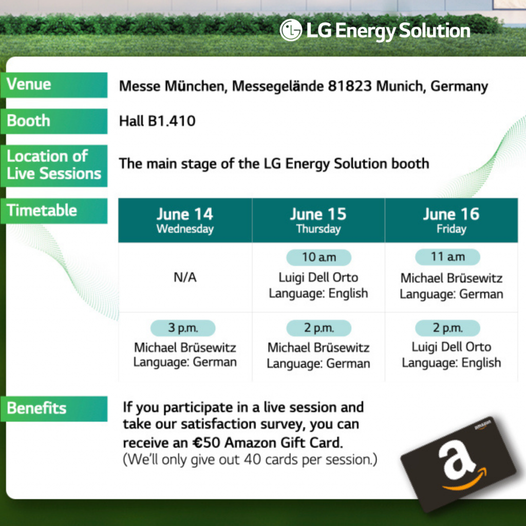 Scheduled sessions LG Energy Solution at Intersolar 2023