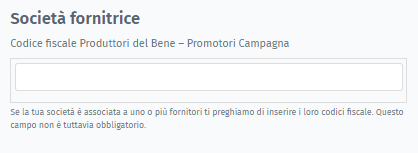 Società fornitrice Campo "Società fornitrice" in cui va inserito il codice fiscale di LG Energy Solution