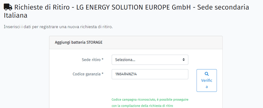 Codice di garanzia Codice di garanzia